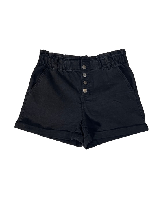 Vanilla Star Pants - Vanilla Star Black Paperbag High Waist Button-Front Shorts